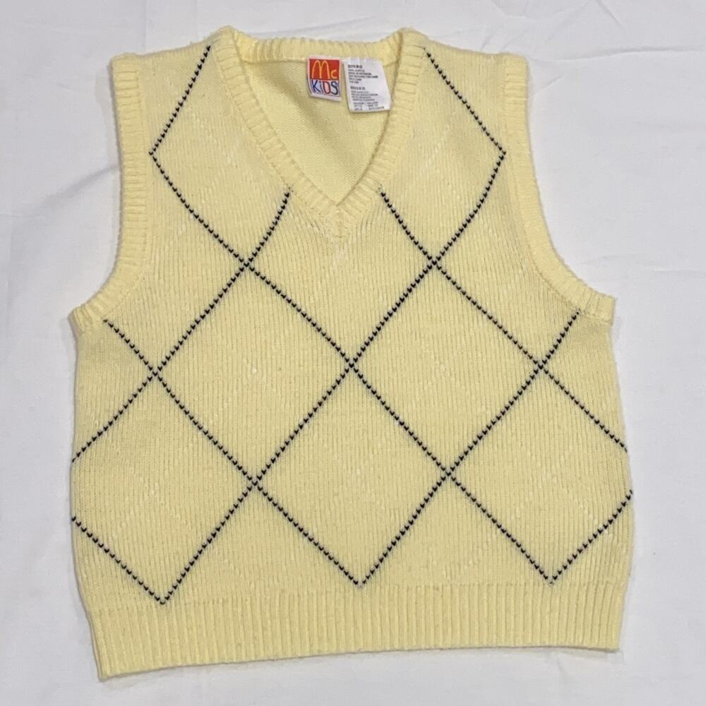 MCKIDS Vintage 90s Boys Argyle Hearts Knit Sweater Vest McDonalds Preppy Size 6